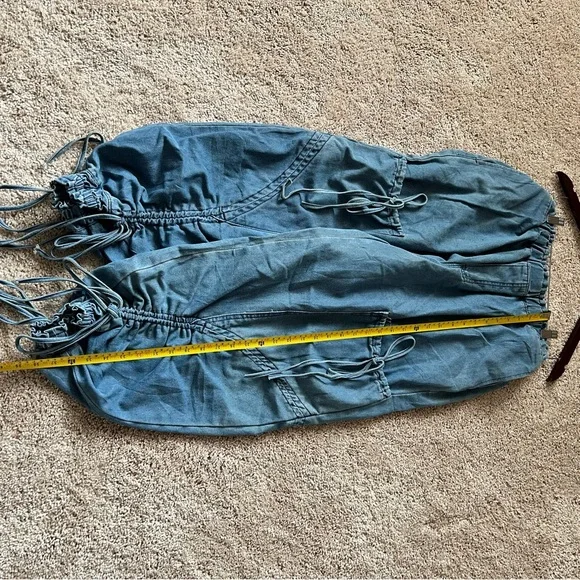 Stylish Blue Drawstring Denim Pants - Picture 3 of 4